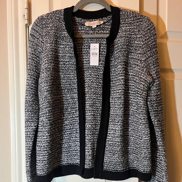 NWT Women's Loft Black Edged Black & White Thick Cardigan - Medium - Picture 1 of 3